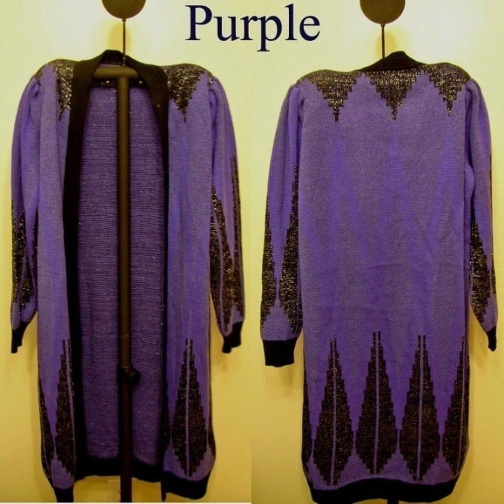 WOMEN'S Purple Long 45" Cardigan Open Front Sweater - Size S - 50" chest